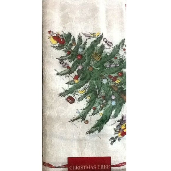 RARE Set of 4 brand new Spode Whimsical Christmas Tree Table Napkins w/ Red Trim - Picture 6 of 8